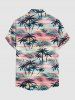 Chemise hawaïenne pour homme à imprimé nuages colorés, feuilles tropicales et cocotiers, avec boutons et poche - Rose clair M