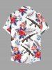 Chemise hawaïenne pour homme avec motifs hibiscus, feuille et pistolet, boutons et poche - Rouge Rose M