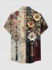 Flowers Clock Tassel Print Buttons Pocket Hawaii Shirt For Men -  