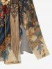 Vintage Flower Tassel Print Split Hawaii Midi Dress -  