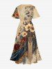 Vintage Flower Tassel Print Split Hawaii Midi Dress -  