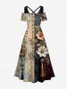 Robe longue hawaïenne à imprimé fleurs, horloge et pompons, épaule dénudée, entrecroisée - Bronze XXS