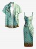 Flower Leaf Print Hawaii Fitted Dress -  