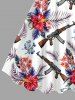 Hibiscus Flower Leaf Gun Print Hawaii Tank Dress(Adjustable Shoulder Strap) -  