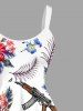 Hibiscus Flower Leaf Gun Print Hawaii Tank Dress(Adjustable Shoulder Strap) -  