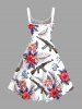 Hibiscus Flower Leaf Gun Print Hawaii Tank Dress(Adjustable Shoulder Strap) -  