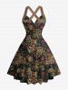 Robe débardeur Hawaï à imprimé feuilles et fleurs de rose, bretelles croisées et nœud - marron foncé XS