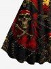Robe débardeur imprimé Halloween crâne pirate voilier vagues de mer croisière (bretelles ajustables) - Rouge Vineux 3X
