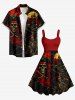 Robe débardeur imprimé Halloween crâne pirate voilier vagues de mer croisière (bretelles ajustables) - Rouge Vineux 3X