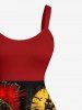 Robe débardeur imprimé Halloween crâne pirate voilier vagues de mer croisière (bretelles ajustables) - Rouge Vineux 3X
