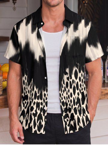 Chemise hawaïenne à boutons et poche pour homme - Imprimé léopard ombré - BLACK - 6XL