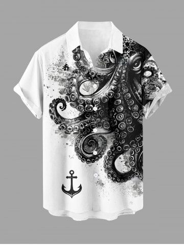 Octopus Anchor Paint Splatter Print Buttons Pocket Hawaii Shirt For Men - WHITE - 2XL