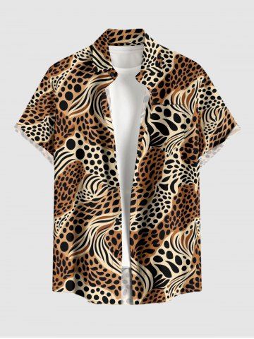 Leopard Print Hawaii Button Pocket Shirt For Men - BROWN - M