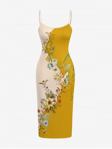 Flower Leaf Print Hawaii Dress - DEEP YELLOW - 6X