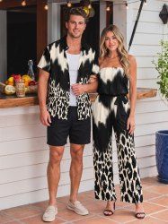 African Printed Matching Couple Outfit Leopard Ombre Hawaiian Set -  