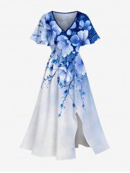 Flowers Ombre Print Split Hawaii Midi Dress -  