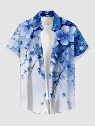 Flowers Ombre Print Buttons Pocket Hawaii Shirt For Men -  