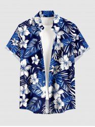 Chemise hawaïenne pour homme à imprimé fleurs et feuilles, avec boutons et poche - Bleu profond S