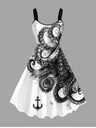 Robe Hawaïenne à Imprimé Pieuvre, Ancre et Éclaboussures de Peinture (Bretelles réglables) - Blanc XXS