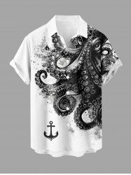 Octopus Anchor Paint Splatter Print Buttons Pocket Hawaii Shirt For Men -  