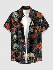 Skulls Flowers Leaf Print Buttons Pocket Hawaii Shirt For Men -  