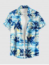 Coconut Tree Sea Print Hawaii Button Pocket Shirt For Men -  