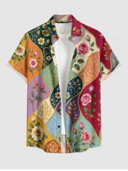 Chemise Hawaii à poche boutonnée avec imprimé fleuri colorblock pour homme - Multi 6XL