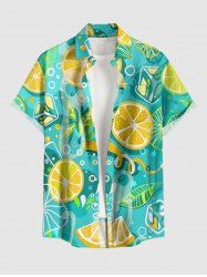 Chemise homme à imprimé hawaïen feuilles tropicales et citrons, avec poche boutonnée - Turquoise S