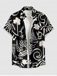 Chemise hawaïenne à imprimé cocotier, soleil et voilier, avec poche boutonnée pour homme - Noir S