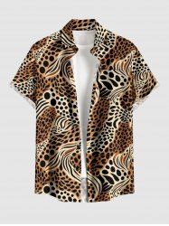 Chemise homme à imprimé léopard Hawaii avec boutons et poche - Brun S