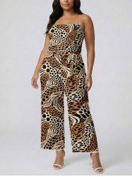 Leopard Print Hawaii Pocket Jumpsuit with Removable Belt and Shoulder Strap -  