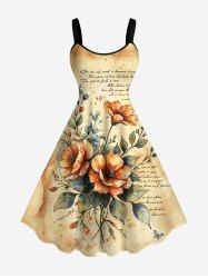 Flower Leaf Branch Letters Print Hawaii A Line Dress -  