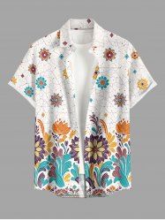 Flowers Leaf Print Buttons Pocket Shirt Hawaii For Men -  