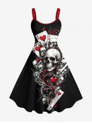 Robe trapèze Halloween à imprimé crânes et cœur poker - Noir 3X