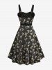 Robe trapèze à lacets, imprimé fleuri, insert scintillant, ceinture amovible - Noir L