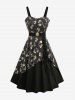 Flower Print Glitter Line Insert Lace Up A Line Dress with Removable Belt -  