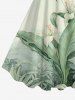 Tropical Leaf Flower Plant Print Hawaii A Line Dress -  