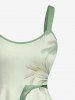 Tropical Leaf Flower Plant Print Hawaii A Line Dress -  
