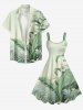Tropical Leaf Flower Plant Print Hawaii A Line Dress -  