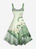 Tropical Leaf Flower Plant Print Hawaii A Line Dress -  