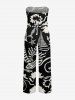 Coconut Tree Sun Sailboat Print Hawaii Pocket Jumpsuit with Removable Belt and Shoulder Strap -  
