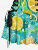 Robe trapèze à laçage Hawaii imprimé citron et feuilles tropicales - Turquoise XXL