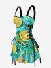 Robe trapèze à laçage Hawaii imprimé citron et feuilles tropicales - Turquoise XXL