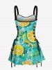 Robe trapèze à laçage Hawaii imprimé citron et feuilles tropicales - Turquoise XXL