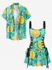 Robe trapèze à laçage Hawaii imprimé citron et feuilles tropicales - Turquoise XXL
