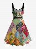 Flower Colorblock Print Hawaii Button A Line Dress with Removable Belt -  
