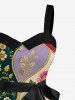 Flower Colorblock Print Hawaii Button A Line Dress with Removable Belt -  