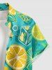 Chemise homme à imprimé hawaïen feuilles tropicales et citrons, avec poche boutonnée - Turquoise S