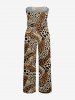 Leopard Print Hawaii Pocket Jumpsuit with Removable Belt and Shoulder Strap -  