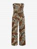 Leopard Print Hawaii Pocket Jumpsuit with Removable Belt and Shoulder Strap -  